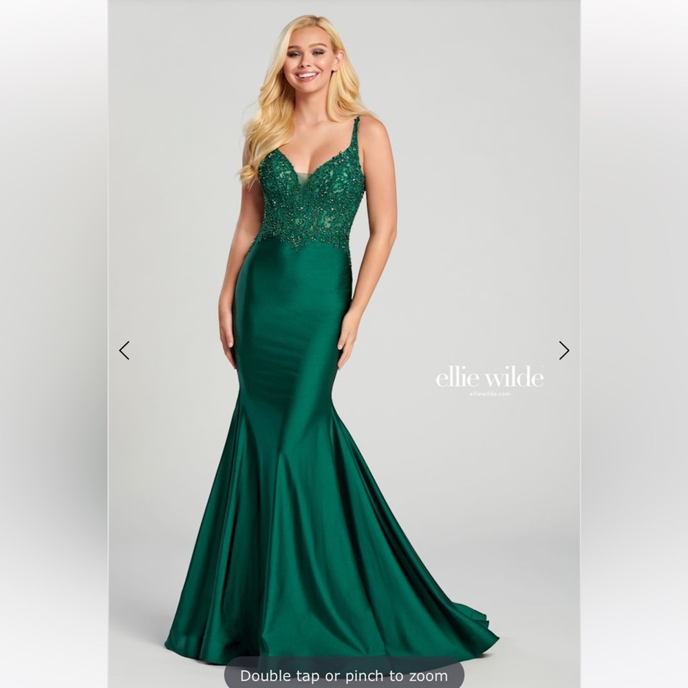 Ellie Wilde Mon Cheri Emerald Green Beaded Sheer Corset Top Size 2 Mermaid Fit